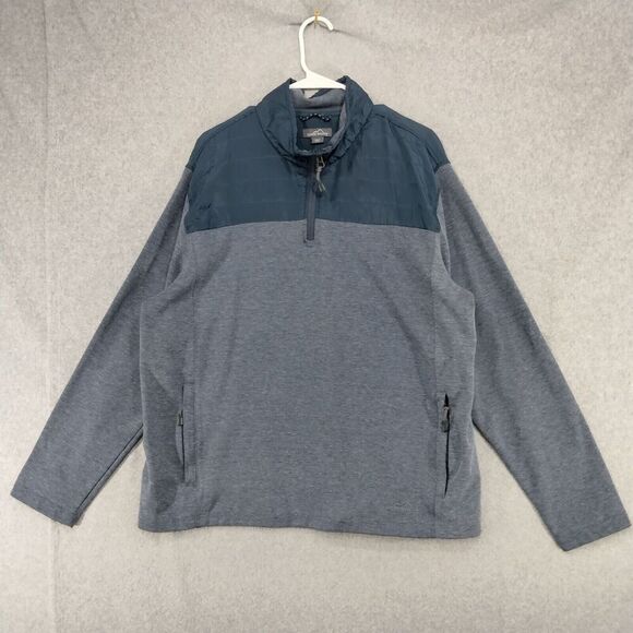 Eddie Bauer Mens Size XL Mixed Media Pullover Sweatshirt Blue Gray 1/4 Zip - Picture 1 of 11